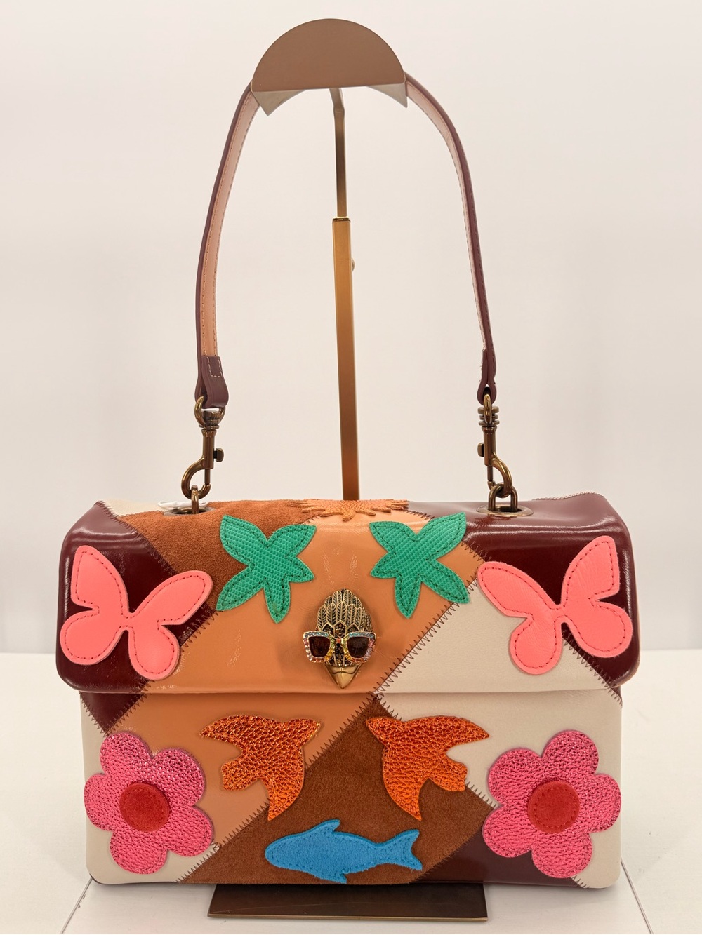 KURT GEIGER LONDON Kensington Embellished Top Handle Bag Brown Multi
